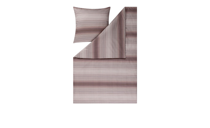 Mako-Satin-Bettwäsche Kiran 135 x 200 cm in braunen Streifen mit Kopfkissenbezug, abgebildet auf weißem Untergrund.