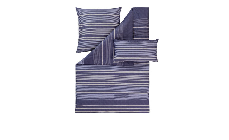 Estella Mako-Satin-Bettwäsche Alberto 155x200 cm in navy/weiß gestreift, inkl. Bettbezug, Kopfkissenbezug, Laken & 2 Kissen.
