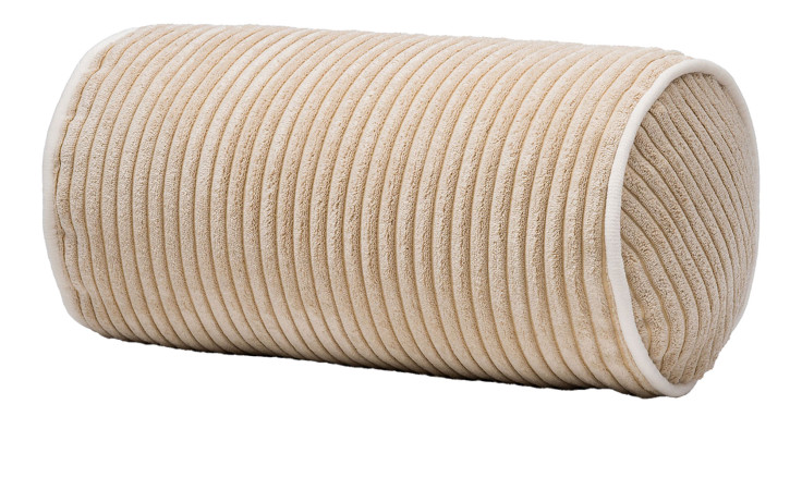 Kissenrolle Anafi 40 x 20 cm von Ambiente Trendlife, hellbrauner Cord mit weißer Paspel, abgebildet auf weißem Grund.