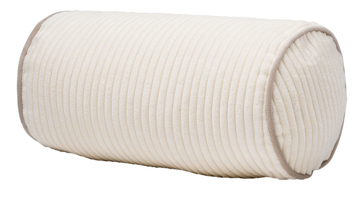 Die Ambiente Trendlife Kissenrolle Anafi 40x20 cm ist cremefarben mit gerippter Struktur und grauem Rand an den Enden.