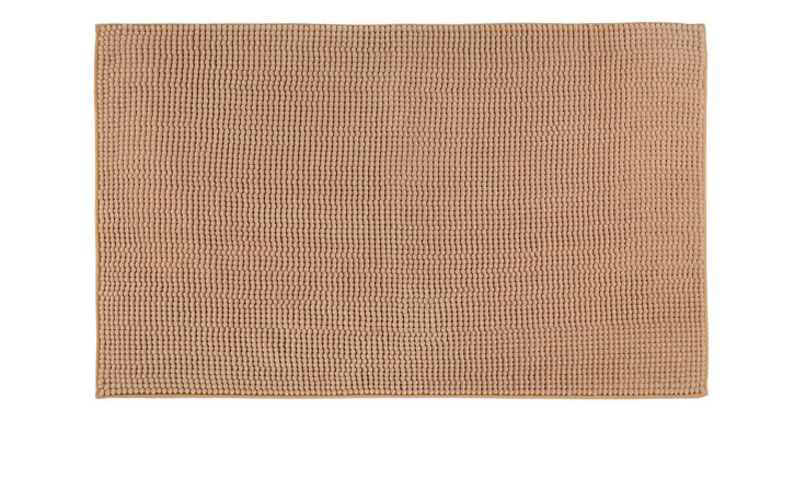 Gözze Badteppich Chenille 60 x 100 cm in Marone Braun, quadratische hellbraune Matte mit gewebter Optik auf weißem Hintergrund.