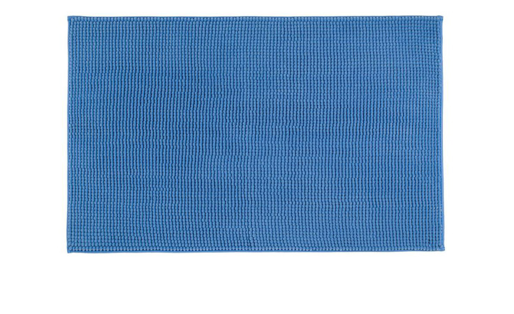 Gözze Badteppich Chenille 70 x 120 cm in Fjord Blau, flach auf weißem Untergrund.