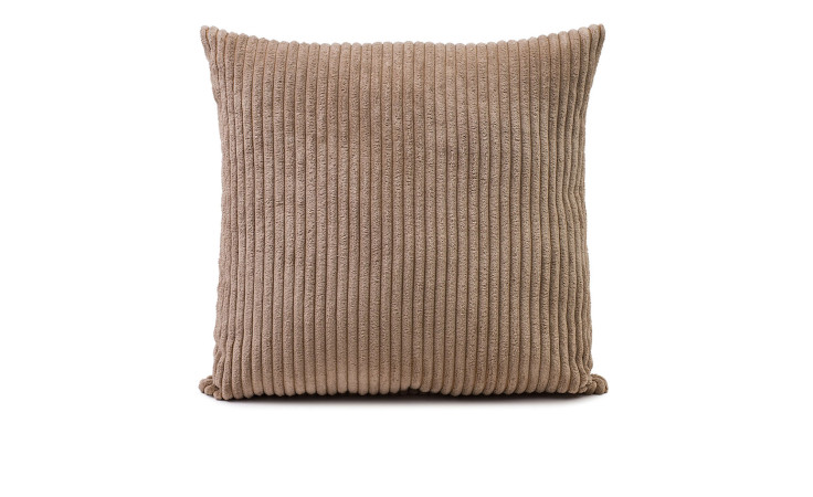 Kissen Anafi 45 x 45 cm von Ambiente Trendlife, taupefarbener Kord mit vertikalen Rillen, abgebildet auf weißem Untergrund.