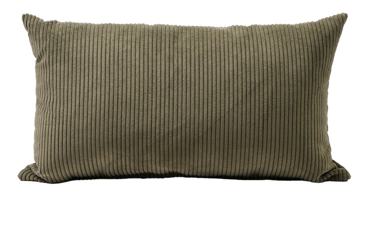 Ambiente Trendlife Kissen Capri 30 x 50 cm in Dunkelgrün, vertikal gerippter Cord, freigestellt vor weißem Hintergrund.