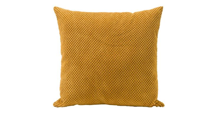 Die Kissenhülle Sven 60 x 60 cm von Ambiente Trendlife in Senf-Gelb aus Synthetikfaser vor weißem Hintergrund.