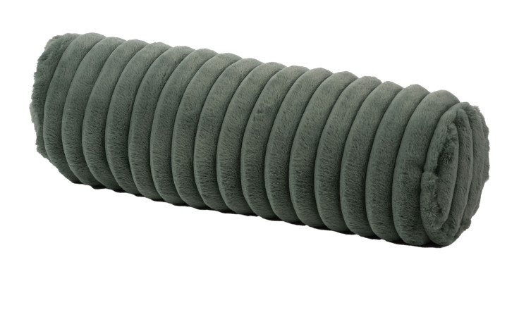 Die Ambiente Trendlife Kissenrolle Vito 60 x 20 cm, ein geripptes dunkelgrünes Plüschkissen, abgebildet auf weißem Untergrund.