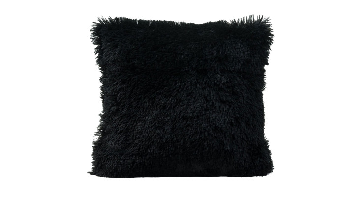 Das Ambiente Trendlife Kissen Crazy 60 x 60 cm ist ein schwarzes, zotteliges Kunstfaserkissen auf weißem Grund.