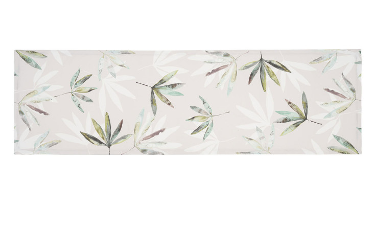 Tischläufer Vanity 40 x 140 cm von Ambiente Trendlife mit hellem Grund und Blättern in Dunkelgrün & Braun in Aquarelloptik.