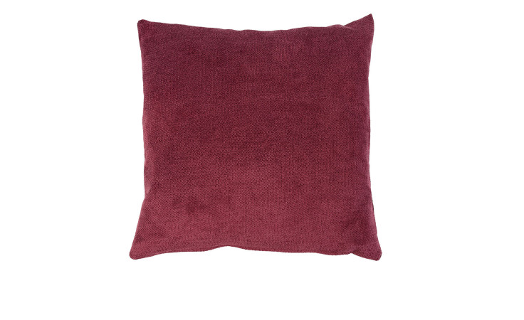 Eine quadratische, strukturierte Ambiente Trendlife Kissenhülle Muri 50 x 50 cm in Beere-Rot auf weißem Grund.