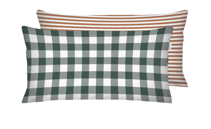 Zwei TOM TAILOR Flanell-Kissenhülle 40x80cm: braun gestreift & dunkelgrün kariert, weiche Naturfaser.