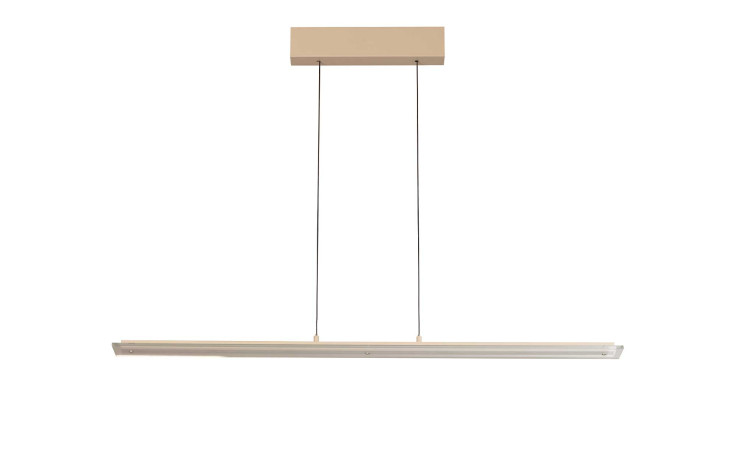 Die Fischer-Honsel LED-Pendelleuchte Torvi ist eine sandbeige Pendelleuchte mit zwei Kabeln und Metallakzenten.