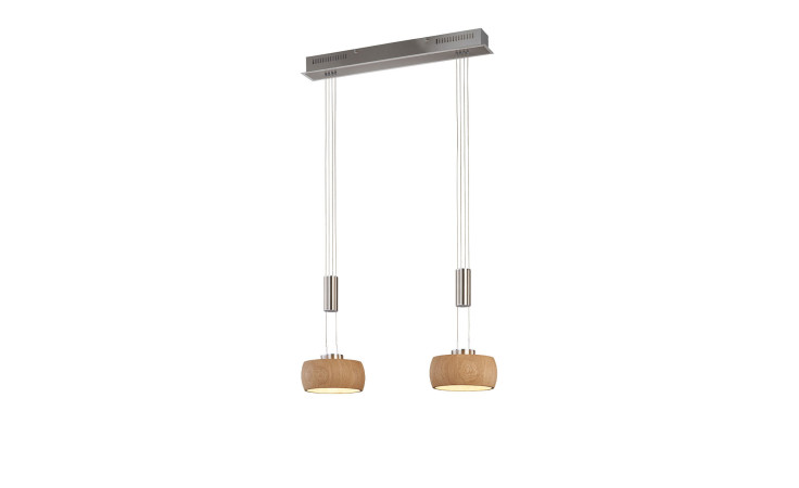 LED-Pendelleuchte Shine-Wood 65 cm von Fischer-Honsel mit zwei Holzschirmen und Metallmontage, Leuchtmittel inkl.