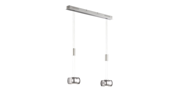 LED-Pendelleuchte Colette 65 cm von Fischer-Honsel mit zwei Glaskolben und einer silberfarbenen rechteckigen Deckenhalterung.