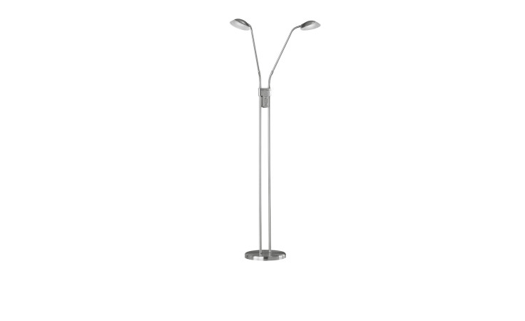 Fischer-Honsel Stehleuchte Pool TW: matt vernickelte Stehleuchte, 2 verstellbare Köpfe, inkl. Leuchtmittel, runder Sockel.