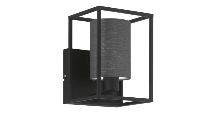 Die Fischer-Honsel Wandleuchte Gilli ist eine moderne schwarze Wandleuchte mit einem Stoffschirm und einem eleganten Metallrahmen.