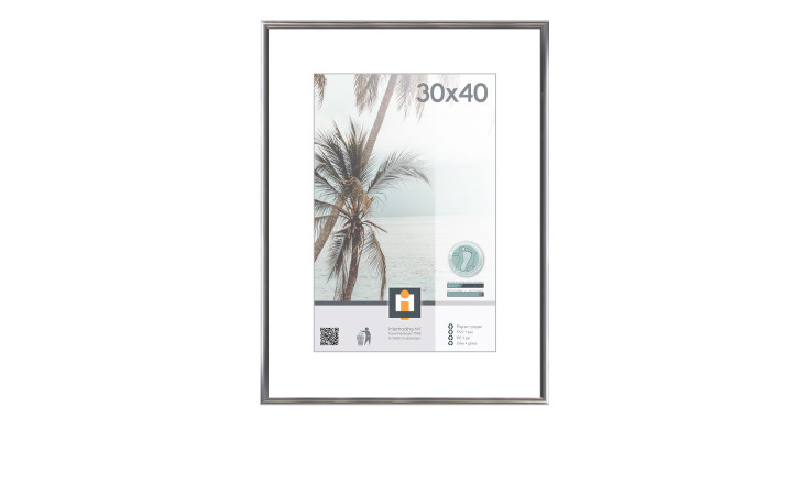 Intertrading Kunststoffrahmen Kyoto 30x40 cm, silber, mit Bild von Palmen am Meer, inkl.. Einleger & Ikonen.
