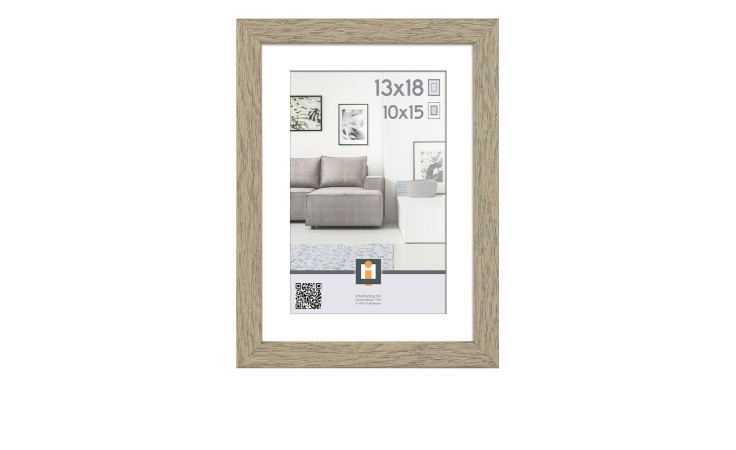Intertrading Kunststoffrahmen Madrid 13x18 cm, helle Holzoptik, Brauner Rahmen mit modernem Wohnzimmermotiv.