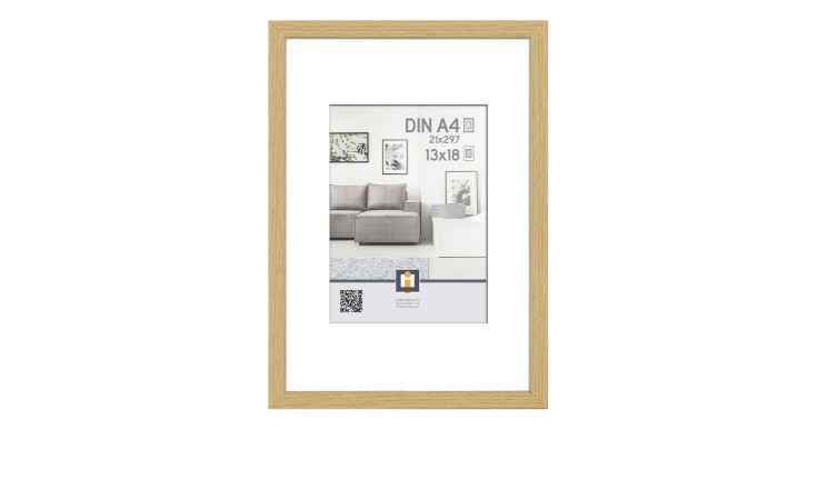Intertrading Kunststoffrahmen Madrid 21 x 30 cm in beige hellem Holz zeigt ein A4 Sofa und eine Wandkunstszene.