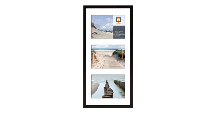 Intertrading Kunststoffrahmen Madrid 23 x 50 cm, vertikal, mit drei Fotos zum Thema Strand: Dünen, Pfad und Pier.