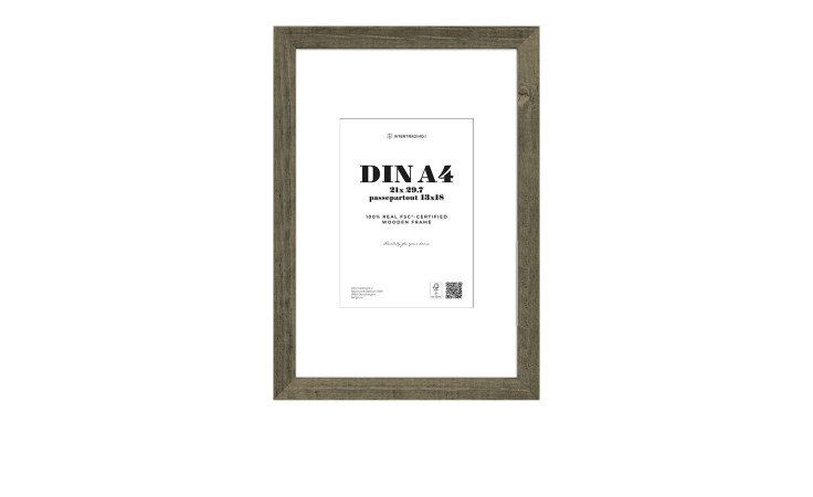 Ein vertikaler Holzrahmen Toronto 21 x 30 cm mit weißem Hintergrund und einem Mustertext als Platzhalter.