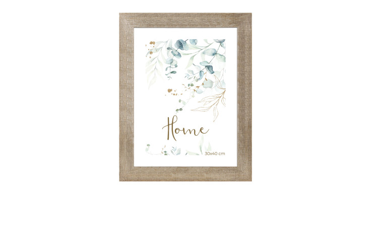Gerahmtes Wandbild mit aquarellierten Blättern, goldener Home-Schrift, im Kunststoffrahmen Leeds 30x40 cm, unten rechts abgebildet.