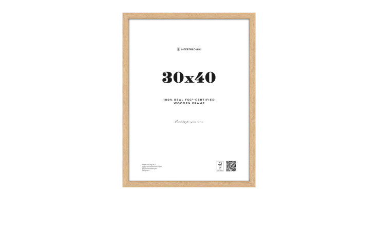 Holz-Bilderrahmen Quebec 30x40 cm, Holzfarben, Glasfront, weißer Hintergrund, FSC-zertifizierter Holzwerkstoff.