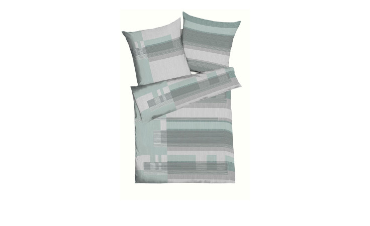 Hellgrau & grün Biber-Bettwäsche Minos 135x200cm Set: 1 Bettbezug & 2 Kissenbezüge, hergestellt aus Naturfaser.