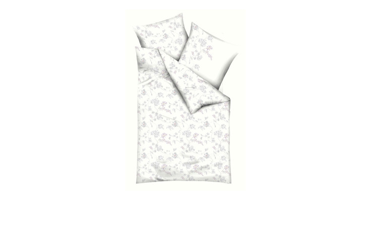Satin-Bettwäsche Musia 155 x 220 cm: Weiß mit dezentem Blumenmuster, inkl. Bezug und zwei Kissen.