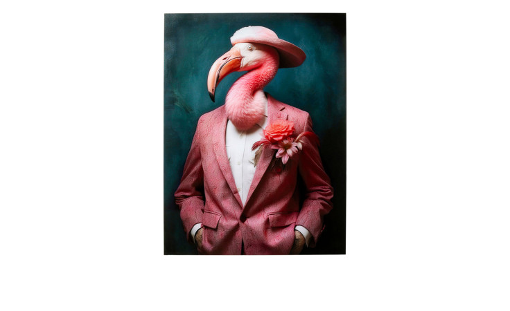 Glasbild Misteranimal ein Flamingo in einem Anzug