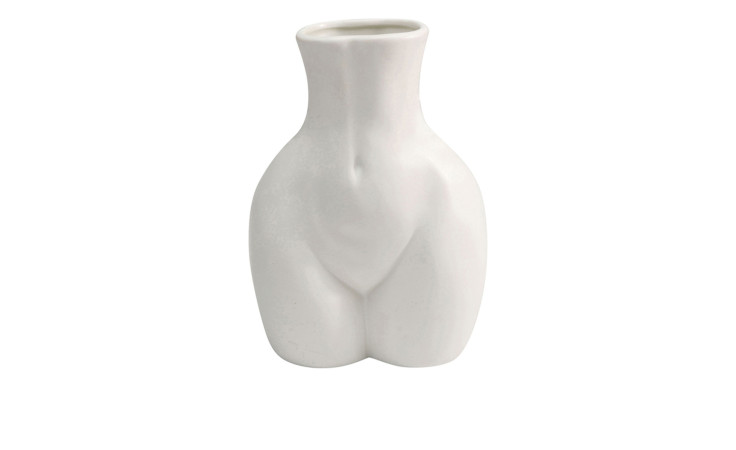Kare Vase Donna 22 cm: Beige Keramikvase im Torso-Design, stilvolle Deko vor weißem Hintergrund.
