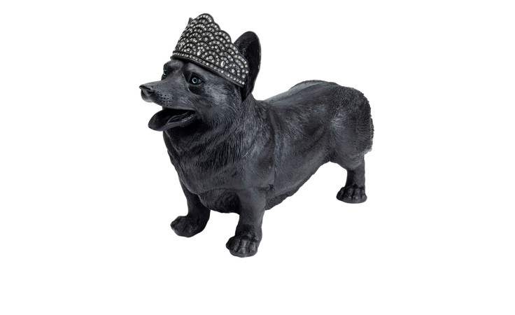 Deko-Hund Corgi in schwarz mit einer Krone