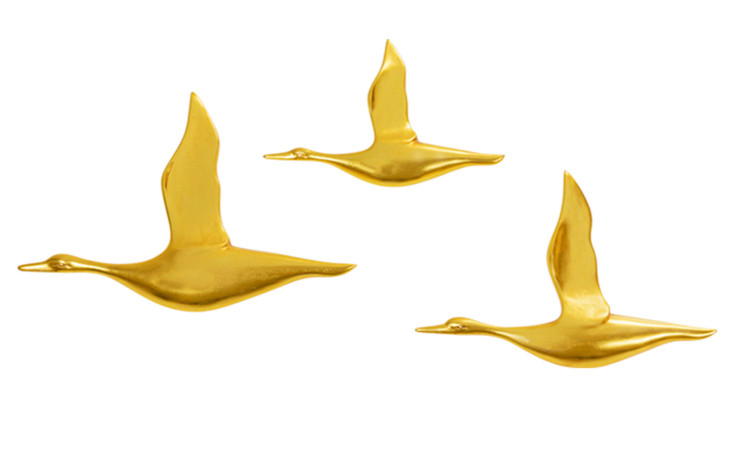 Wandobjekt Flying Ducks 3er-Set, goldene Vögel
