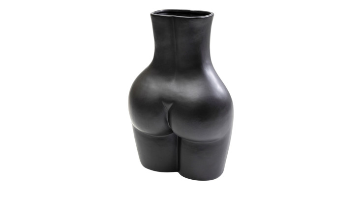 Die Kare Vase Donna ist eine schwarze Keramikvase in Form der Hüften und des Gesäßes eines menschlichen Körpers.