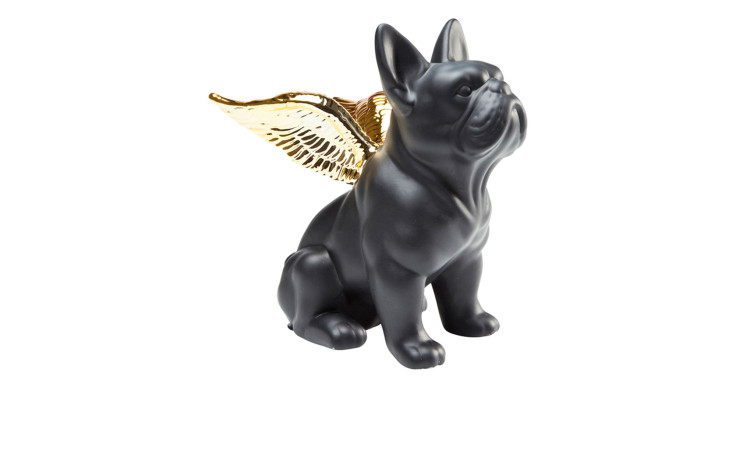 Deko-Hund Sitting Angel Dog 22 cm in schwarz mit goldenen Flügeln