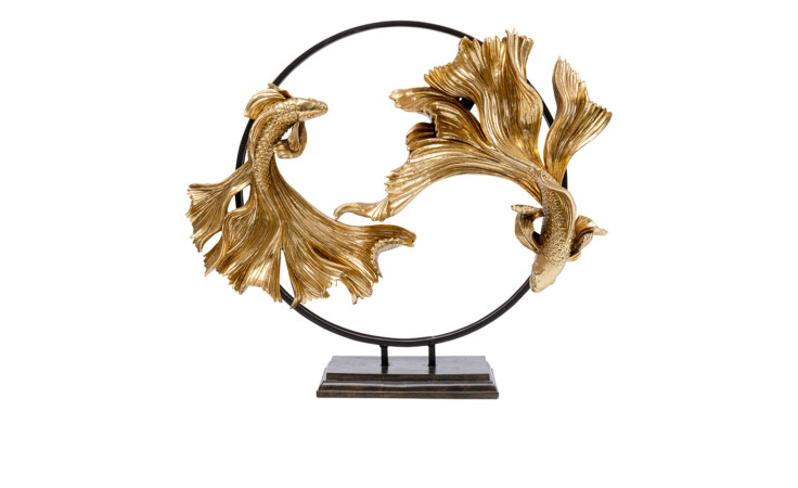 Kare Deko-Objekt Betta-Fische: Kunststoff-Goldfische mit fließenden Flossen im schwarzen Rahmen auf Sockel.