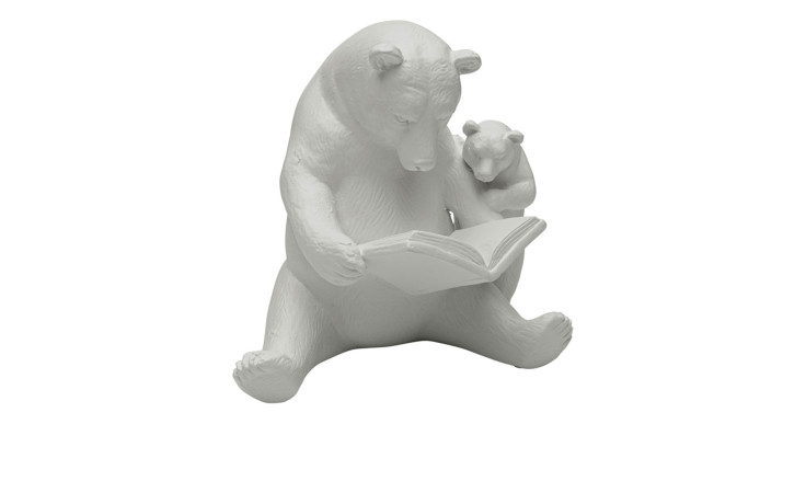 Kare Deko-Figur Lesebären: Zwei weiße Bären aus Kunststoff vertieft zusammen in einem offenen Buch.