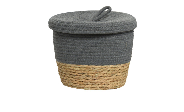Deko-Korb mit Deckel 24 cm in grau und naturfarben.