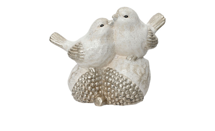 Deko-Objekt Vögel auf Eichel in grau mit Glitter.