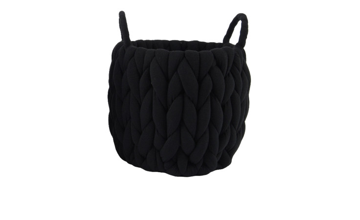 Kleiner Korb Dunkelgrau aus Synthetikfaser, 22 cm tief, mit zwei Griffen, auf weißem Hintergrund.