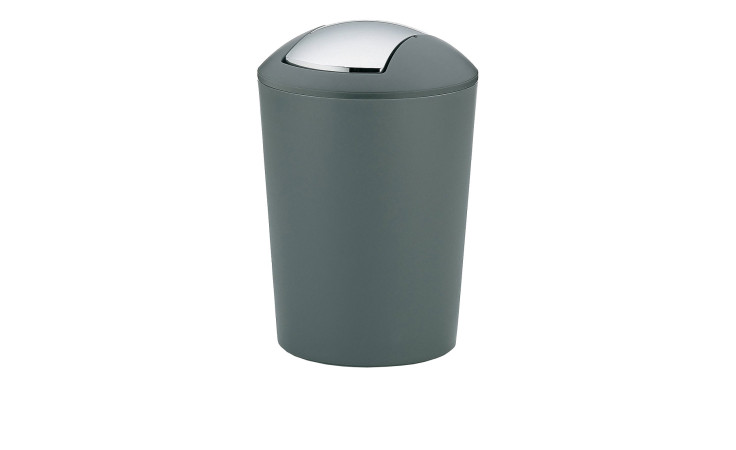Der Schwingdeckeleimer Marta 5 l ist ein hoher, zylindrischer Kunststoffbehälter in grau-matt mit einem glänzenden Kuppel-Schwingdeckel.