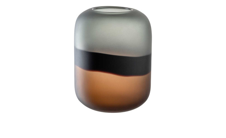 Die Leonardo Vase Corso Sabbia 25 cm zeichnet sich durch mehrfarbige matte graue, schwarze und bernsteinfarbene Streifen aus - ideal für die Dekoration.
