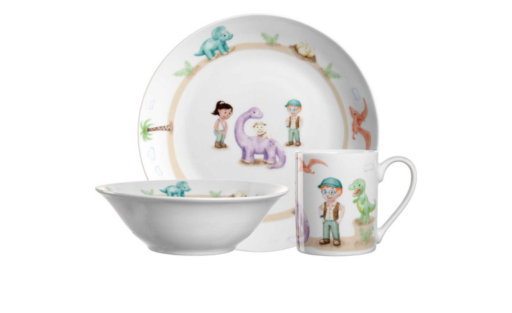 Kindergeschirr Dino 3tlg., in einer mehrfarbigen Farbausführung