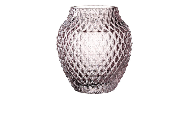 Die Leonardo Vase Poesia 11 cm in Violett hat ein rundes, strukturiertes Rautenmuster - ideal zur Dekoration.