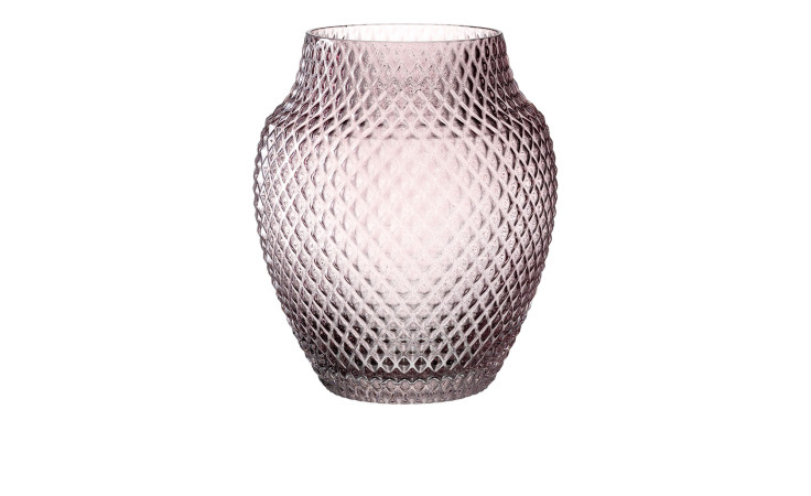 Die Leonardo Vase Poesia 22,5 cm hat ein strukturiertes, durchscheinendes violettes Rautenmuster für eine stilvolle Dekoration.