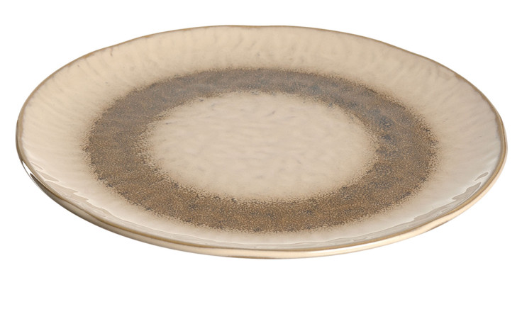 Der Leonardo Teller Matera 22,5 cm ist ein runder Keramikteller mit einem beigen Zentrum und einem braunen, strukturierten Rand.