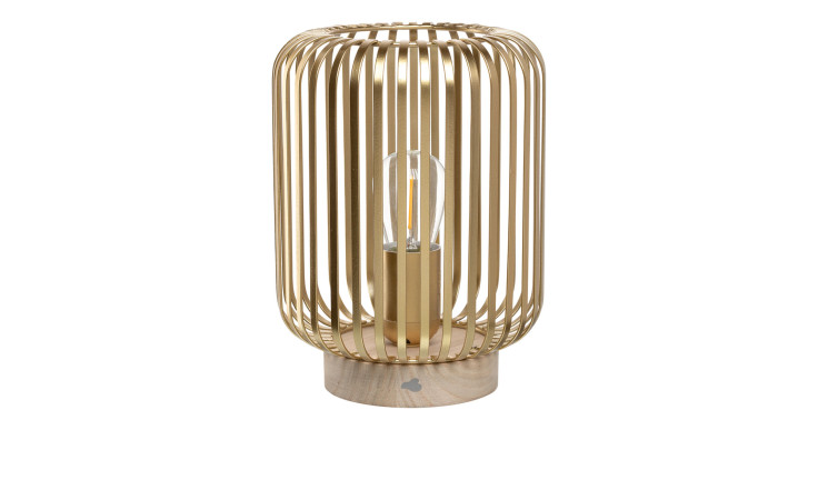 LED-Laterne Autentico 22 cm mit einem goldenem Gehäuse und einem Fuß in Holzfarben.