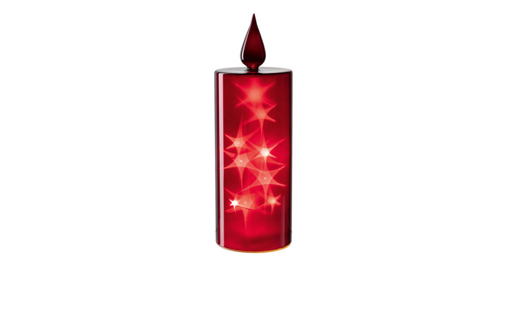 LED-Kerze Autentico 27 cm aus rotem Glas mit Sterneneffekt.