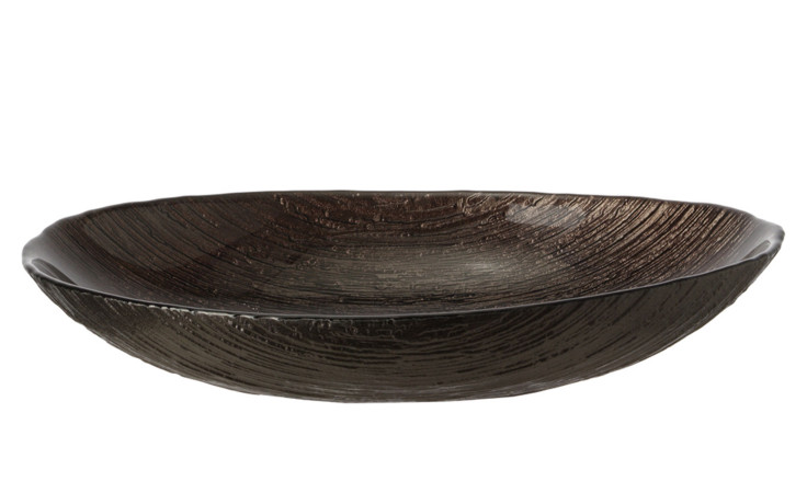 Leonardo Schale Como 27 x 18 cm, braune Glas-Schale mit breitem Rand und seitlich sichtbaren Maßen vor weißem Hintergrund.