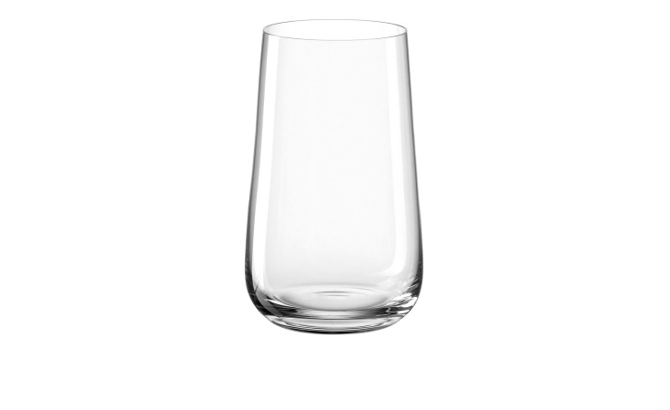 Das Leonardo Longdrinkglas Brunelli 530 ml ist ein hohes, klares Glas mit glatter Oberfläche, das leer auf weißem Grund steht.