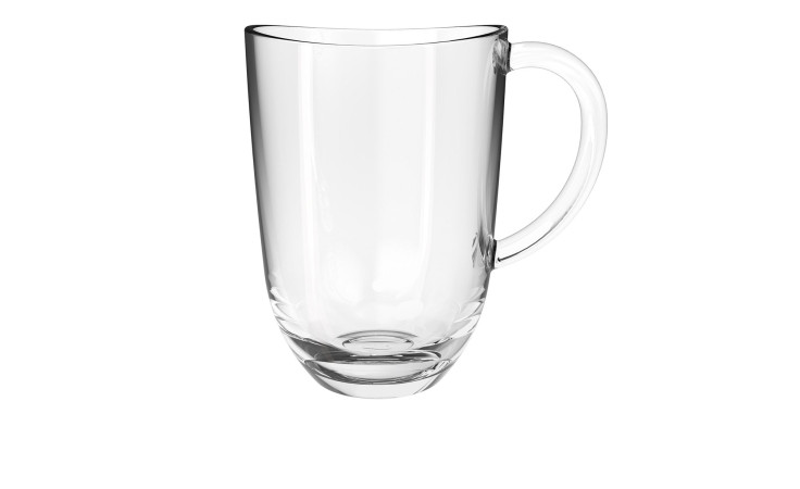 Leonardo Latte Macchiato Tasse 380 ml, transparent mit Henkel, leer auf weißem Hintergrund. Maße auf Anfrage.